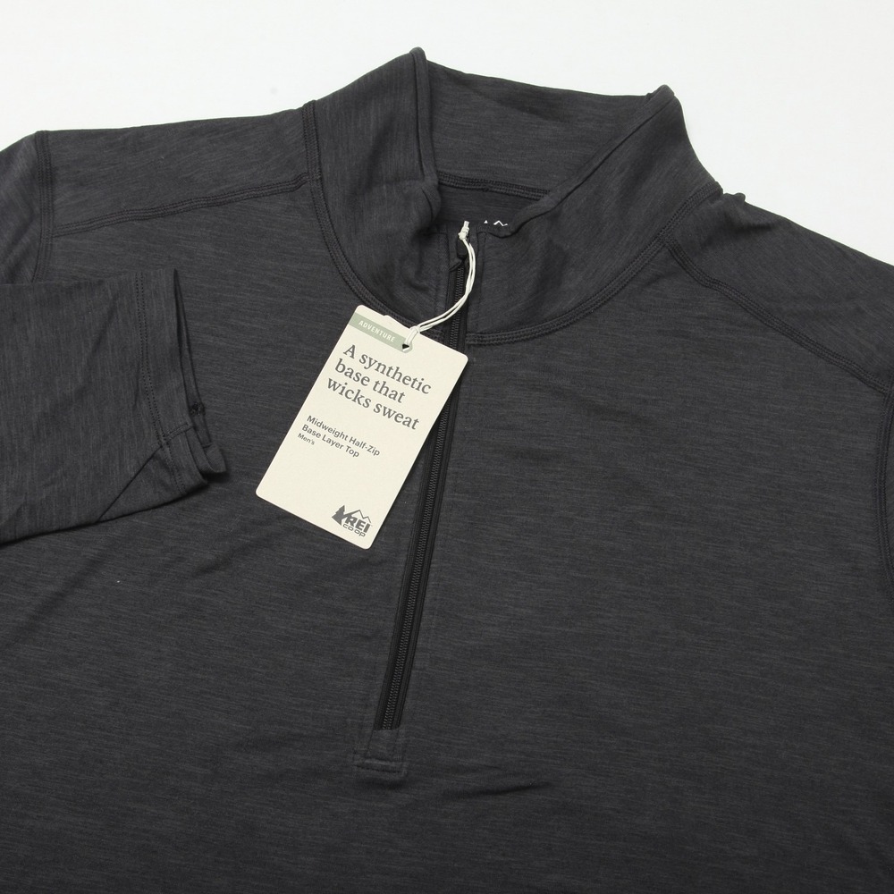 REI Co-op Men's XL Tall Midweight Half-Zip Base Layer Top Black Heather NWT